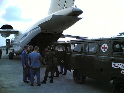 Medical equipment being flown to Rostov-On-Don, 2008, during the Chechen insurgency.