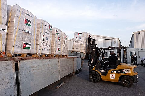 Humanitarian aid bound for Gaza, at the Jordanian Hashemite Charity Organization in Amman, Jordan, April 30, 2024.