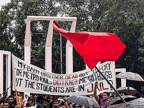 Part of the protests that ousted Sheikh Hasina, 2024.