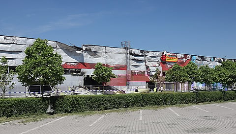 The burned Marywilska 44 shopping center in Warsaw.
