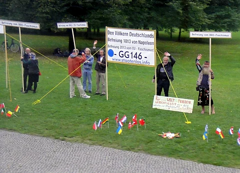 Reich citizens' protest in front of the Reichstag building September 2013
