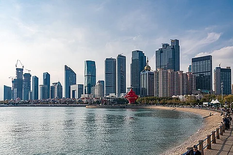 The bustling Port of Qingdao, nestled along China's Yellow Sea coast in Shandong Province.