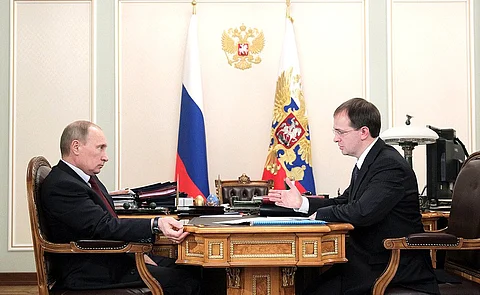 Presidential Aide Vladimir Medinsky, who will lead Russia's delegation tomorrow speaking with President Vladimir Putin
