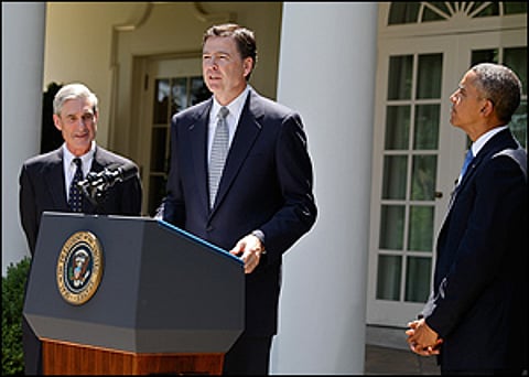 Former FBI Director James Comey with Robert Mueller and former President Barrack Obama