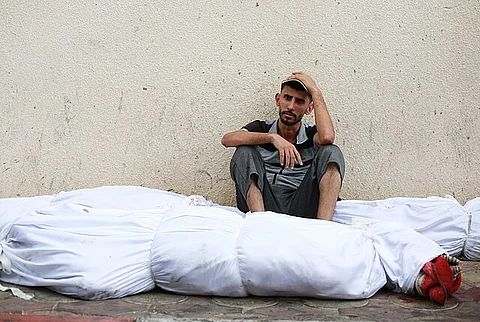 Palestinians transport the injured to the Indonesian Hospital in Jabalia, north of the Gaza Strip on October 9, 2023.