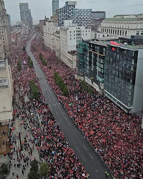 Liverpool fans out during the parade.