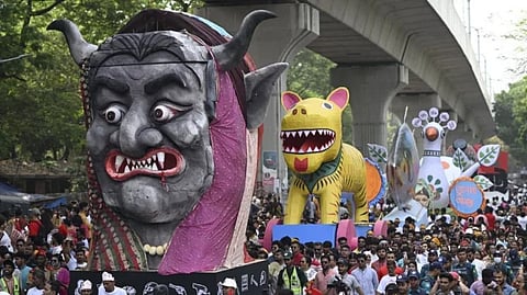 A large demonic motif of Sheikh Hasina in the 2025 Ananda Shobhajatra, Dhaka, Bangladesh