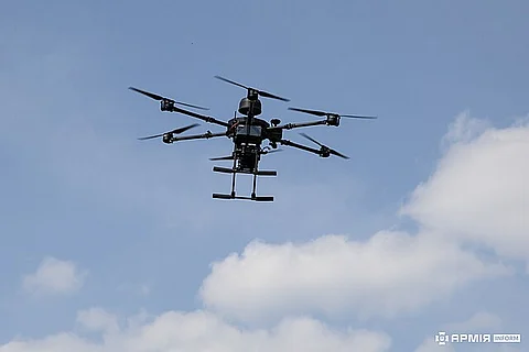 "Ukrainian Vampire octocopter, an advanced unmanned bomber drone.