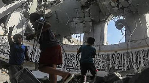 The Omari Mosque in Gaza which was bombed by Israel on Dec. 8, 2023. It was one of the most ancient mosques in the region and a beloved Gazan landmark.