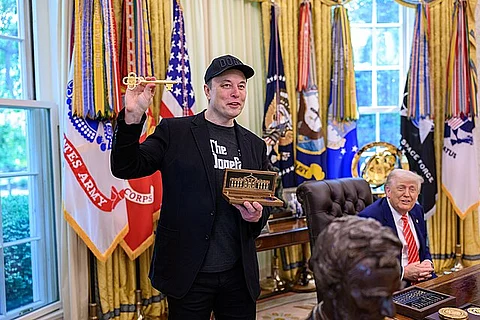 U.S. President Donald Trump speaks at a press conference alongside former DOGE adviser Elon Musk, who resigned earlier, on May 30, 2025, in the Oval Office.