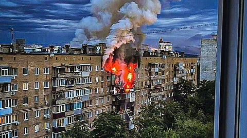 Site of a building hit by a Russian strike.