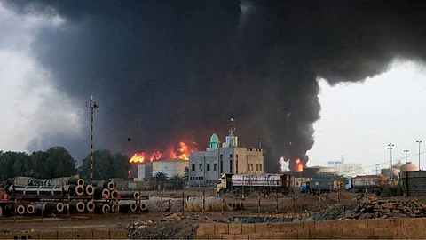 Scene from the Israeli strike that targeted Yemen's Hodeidah port.