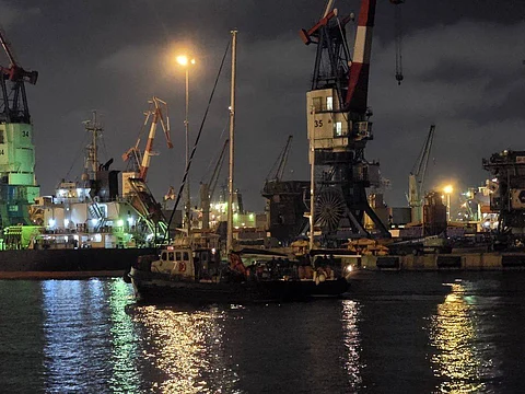 The British-flagged Madleen carrying aid for Gaza, is docked at Ashdod port after being illegally intercepted by Israeli naval forces on June 9, 2025.