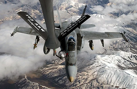 U.S. Navy F-A-18 Hornet flies over Middle East