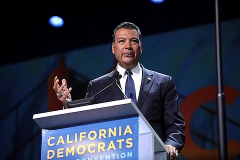 Senator Alex Padilla, who was handcuffed during a press conference.