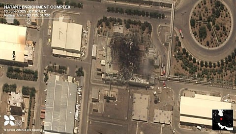 A satellite image of the Natanz nuclear enrichment complex following Israeli strikes.