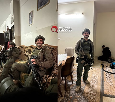 Israeli soldiers posing in Palestinian homes, exploiting the illegal occupation of the West Bank, a flagrant violation of international law.