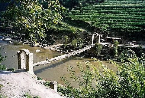 Footbridge on the Indus River, Pakistan