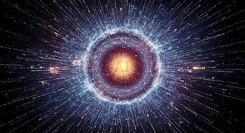 An illustration depicting the concept of artificial intelligence, symbolizing the fusion of human cognition and machine learning.