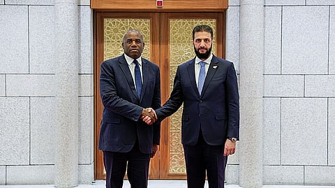 Ahmed al-Sharaa meeting with David Lammy in Presidential Palace, Damascus