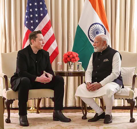 Elon Musk with Indian Prime Minister Narendra Modi, in Washington, DC, US, February 13, 2025.