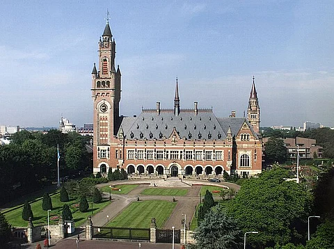 The Peace Palace in The Hague, Netherlands, which is the seat of the International Court of Justice.