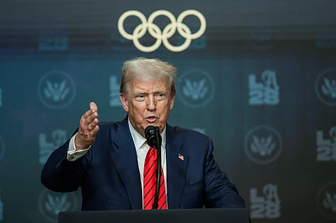 President Donald Trump delivers remarks before signing an executive order creating a task force for the 2028 Los Angeles Olympics, Tuesday, August 5, 2025.