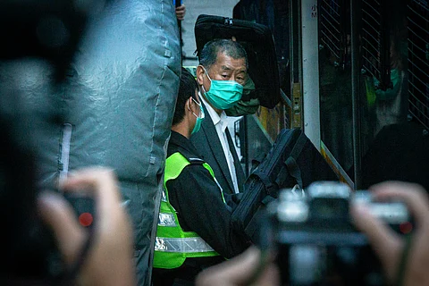 Jimmy Lai on February 1, 2021, during a court-related event.
