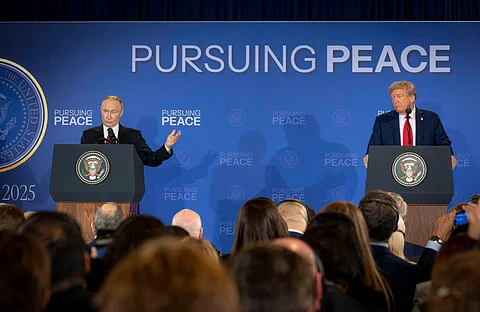 President Donald J. Trump and Russian President Vladimir Putin hold a press conference at Joint Base Elmendorf-Richardson, Anchorage, Alaska, August 15, 2025.