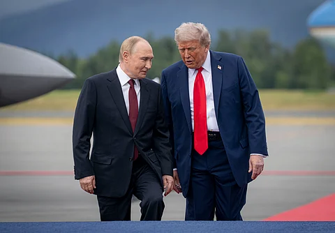 President Donald J. Trump welcomes Russian President Vladimir Putin to Joint Base Elmendorf-Richardson, Anchorage, Alaska, August 15, 2025
