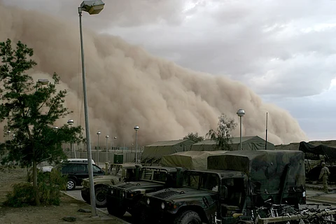 Sandstorm over Al Asad airbase, Anbar Province, Iraq