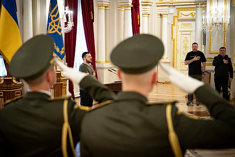 President Volodymyr Zelensky presenting the Golden Star orders to Ukrainian servicemen, May 23, 2022.