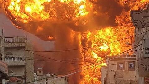 Scene from moments after the bombardment of the Yemeni capital.