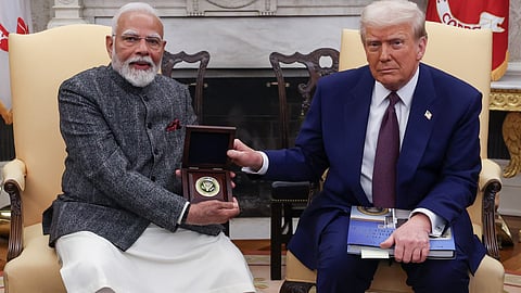 Indian Prime Minister Narendra Modi meets President Donald Trump at White House in Washington DC, USA on February 13, 2025.
