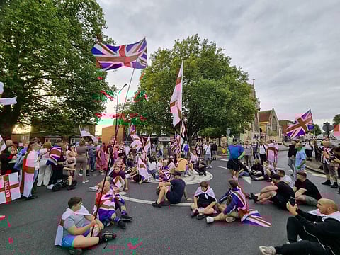 Protest at the Bell Hotel in Epping, Aug 25, 2025.