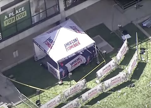 An aerial view of the tent where Charlie Kirk was shot