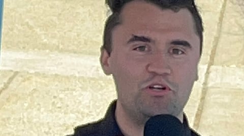 Charlie Kirk at a college event, April 2024.