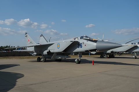 Russian Air Force MiG-31K, blue 36, registration RF-92462 on static display at military-technical forum Army-2022, Kubinka Air Base, Moscow region, Russian Federation.