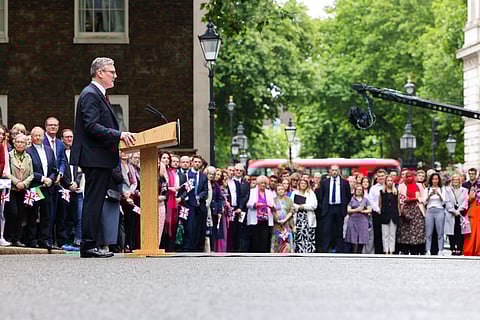 UK Prime Minister, Sir Keir Starmer and his wife Victoria arrive at Number 10 Downing Street upon his appointment.