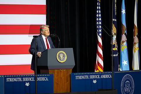 President Donald J. Trump delivers remarks during a War Department Address at Marine Corps Base Quantico, Va., Sept. 30, 2025.