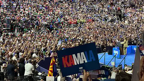 Kamala Harris at a campaign rally in Glendale, Arizona on August 9th, 2024.
