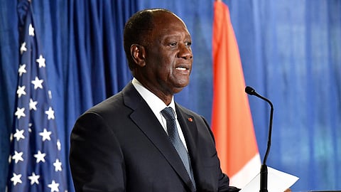 Alassane Ouattara delivers remarks before signing a new compact to spur economic growth and private investment in Cote D'ivoire at the U.S. Department of State in Washington, D.C. on November 7, 2017.