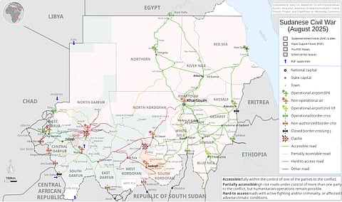 Map of the Sudanese Civil War and Humanitarian Access as of August 2025.