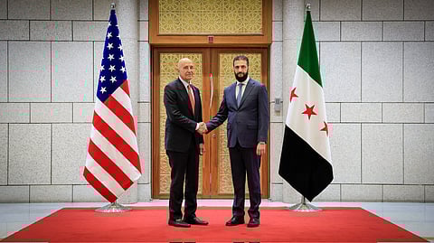 U.S. Envoy to the Middle East Tom Barrack and Syrian President Ahmed al-Sharaa