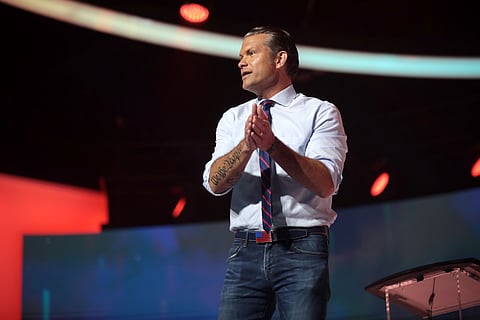 Pete Hegseth speaking with attendees at the 2022 Student Action Summit at the Tampa Convention Center in Tampa, Florida.