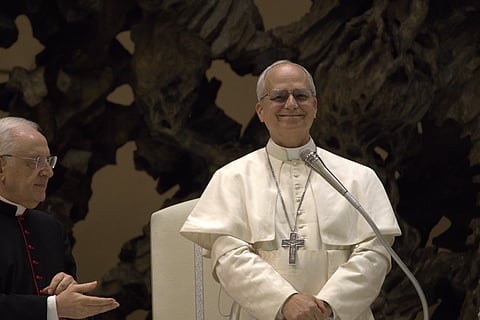 Pope Leo XIV during an audience with the media, May 12, 2025.