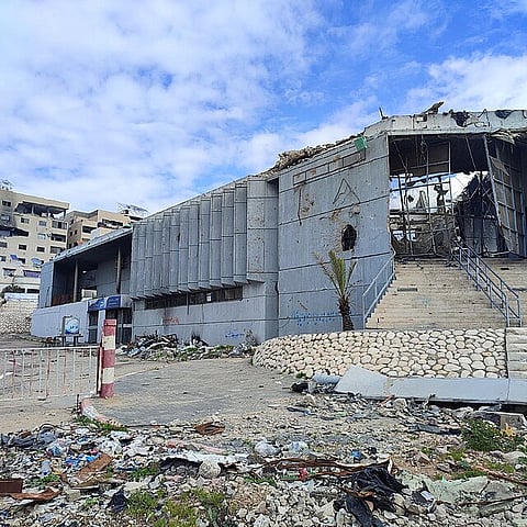 Ruins of Rashad Shawa Cultural Center, destroyed by Israeli bombing in November 2023