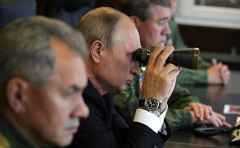 Russian President Vladimir Putin inspecting training exercises, 2017.