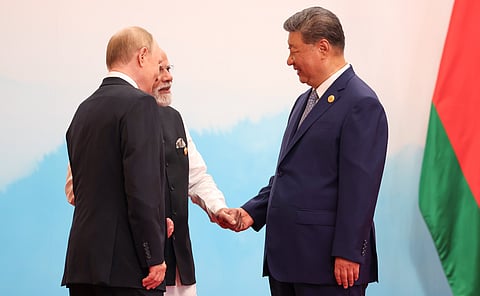 President of Russia Vladimir Putin, Prime Minister of India Narendra Modi and General Secretary of the Chinese Communist Party Xi Jinping, at the 2025 Shanghai Cooperation Summit in Tianjin, China.