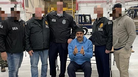 A photo released by the DEA shows captured Venezuelan leader Nicolás Maduro wearing a hoodie made by a Maine-based apparel company after his arrival in New York under U.S. custody.
